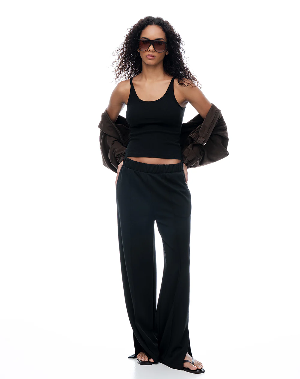 Camiseta manga sisa slim rib algodón negra mujer - Image 4