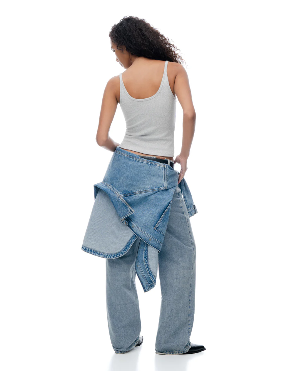 Camiseta manga sisa slim rib algodón gris mujer - Image 2