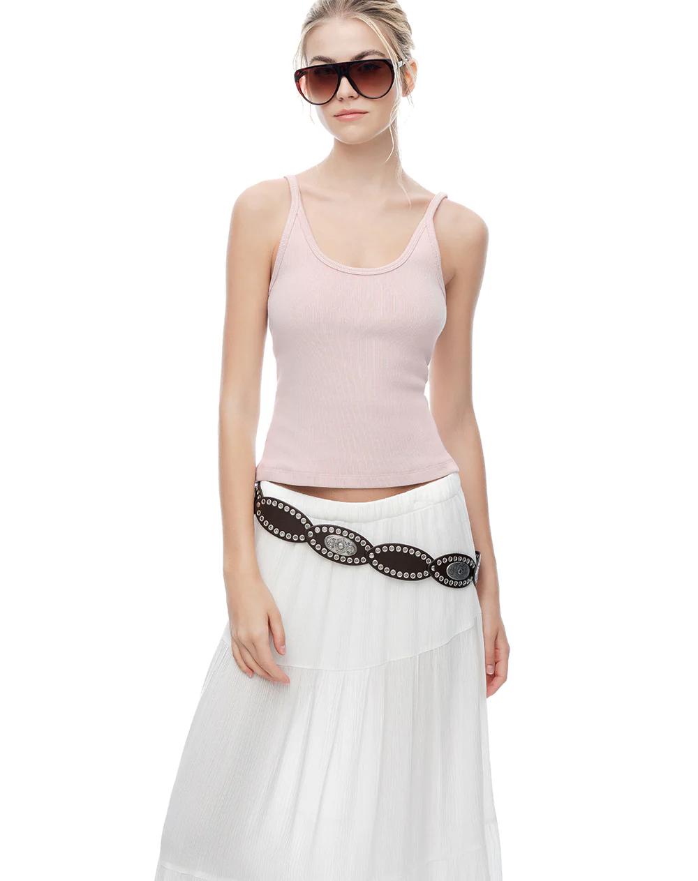 Camiseta manga sisa slim rib algodón rosa mujer - Image 4