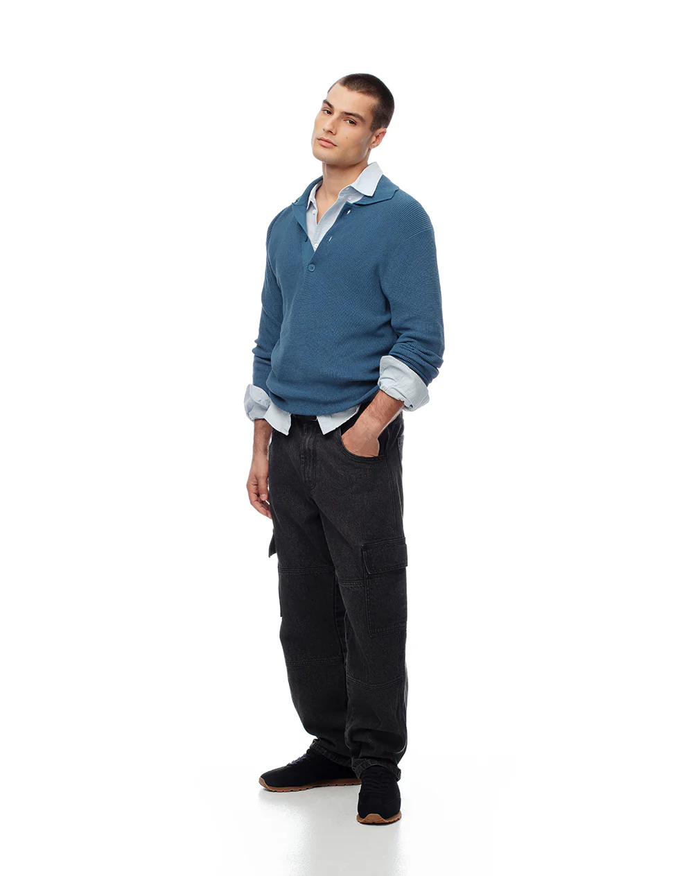 Buzo regular tejido de punto algodón azul hombre - Image 4