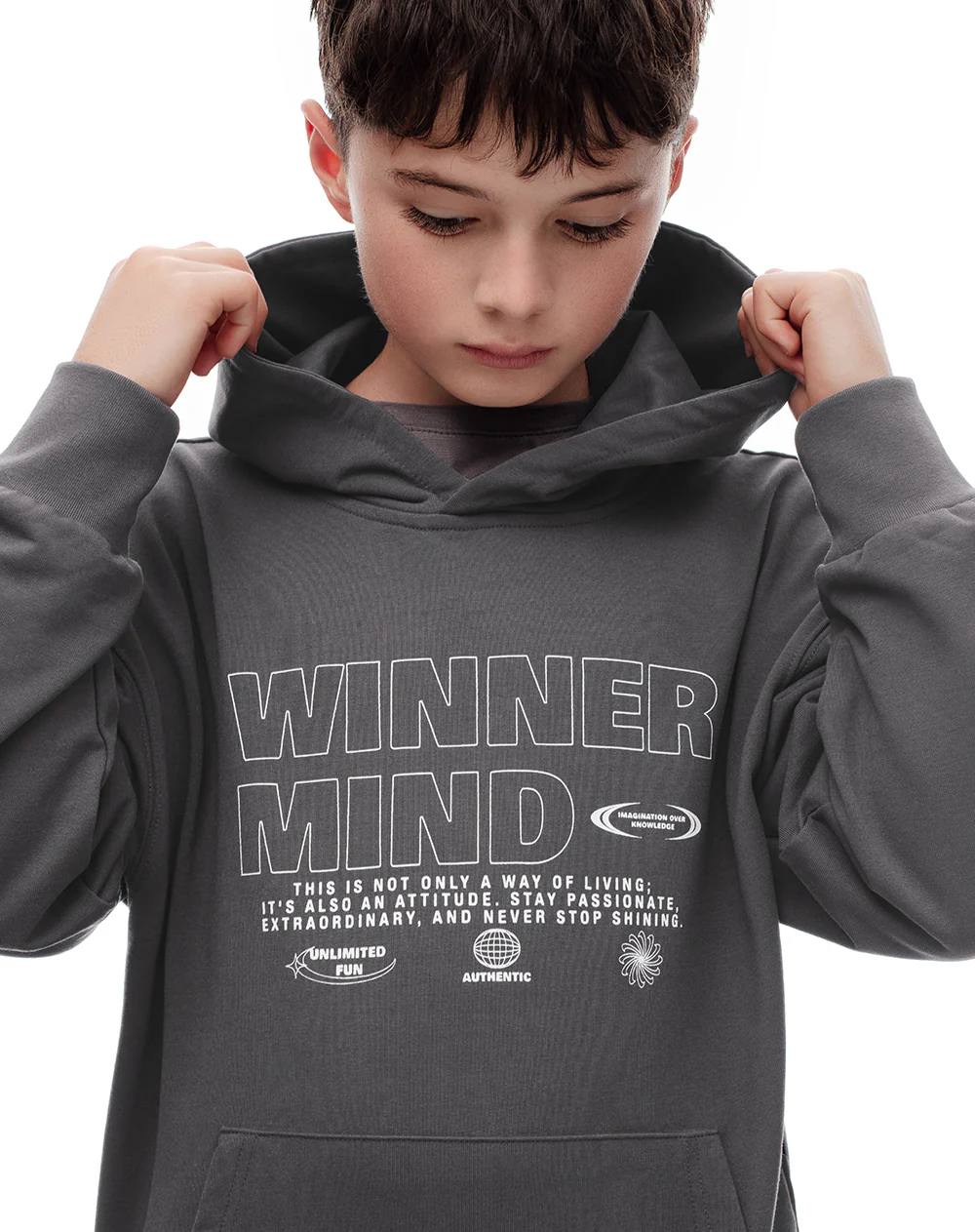 Buzo tipo hoddie gris niño