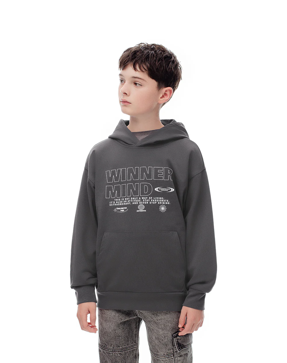 Buzo tipo hoddie gris niño - Image 4