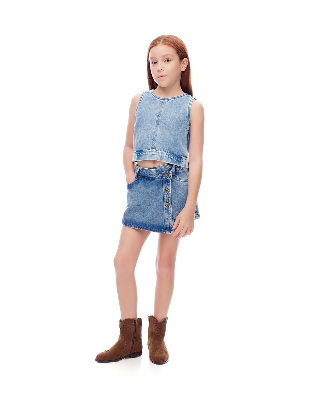 Blusa denim regular índigo medio niña - Image 5
