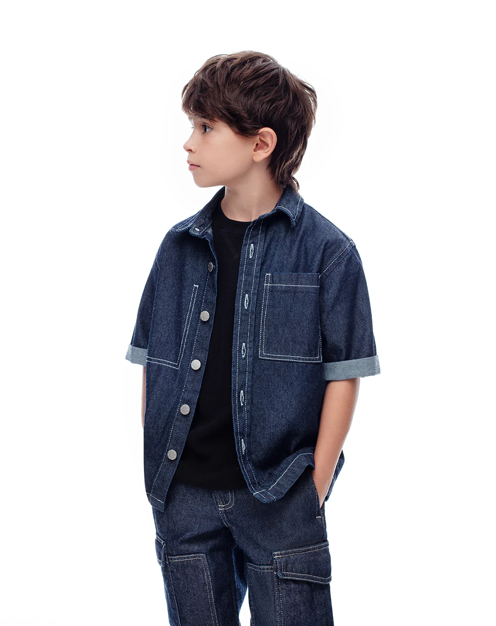 Camisa manga corta regular denim índigo oscuro niño - Image 4