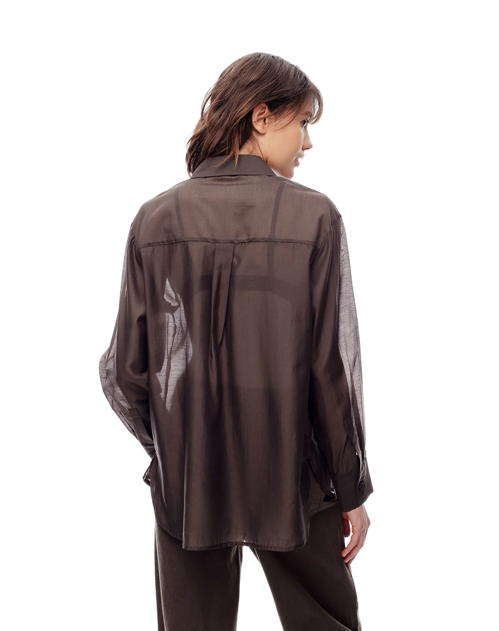 Camisa manga larga oversize chocolate mujer - Image 2