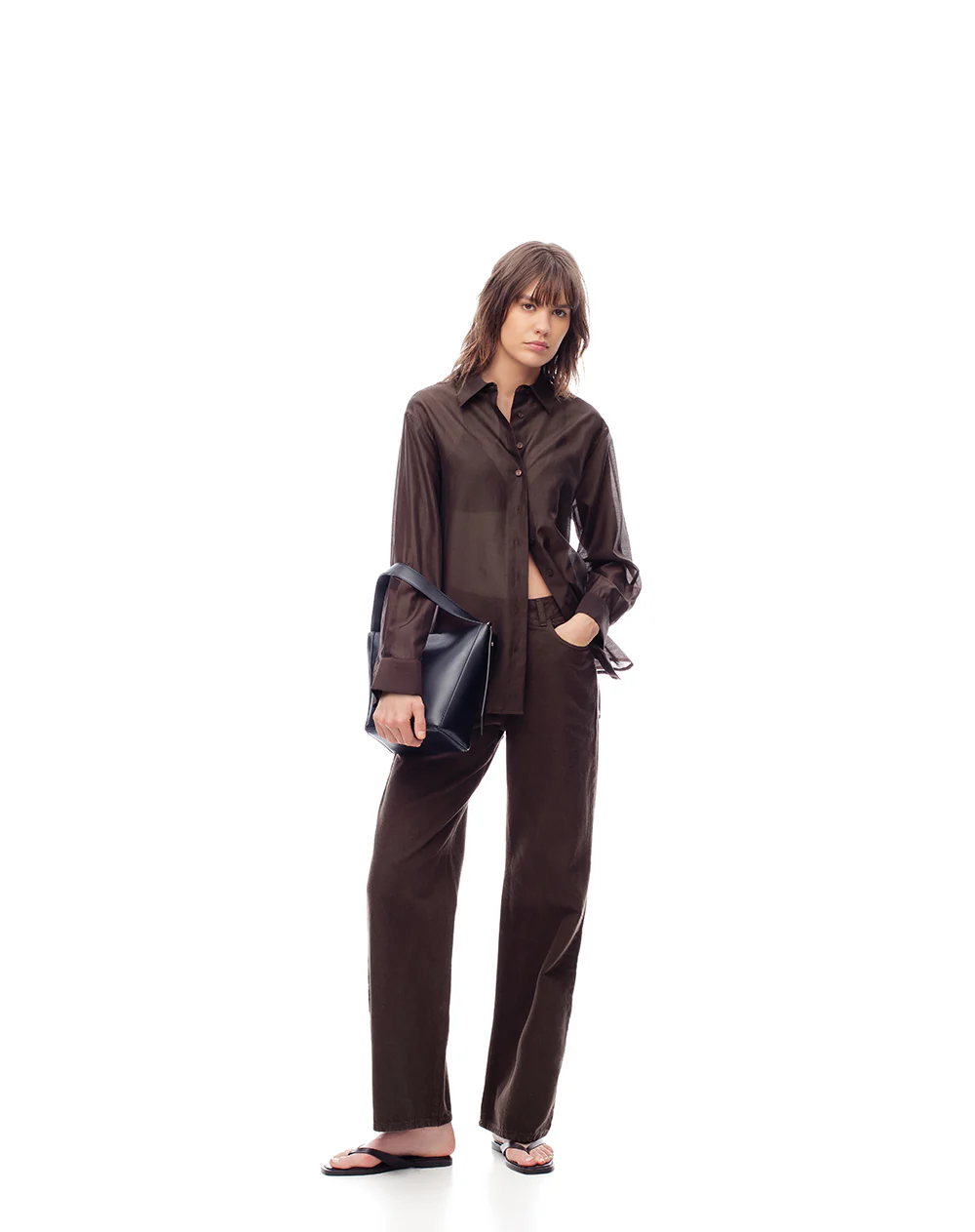 Camisa manga larga oversize chocolate mujer - Image 4