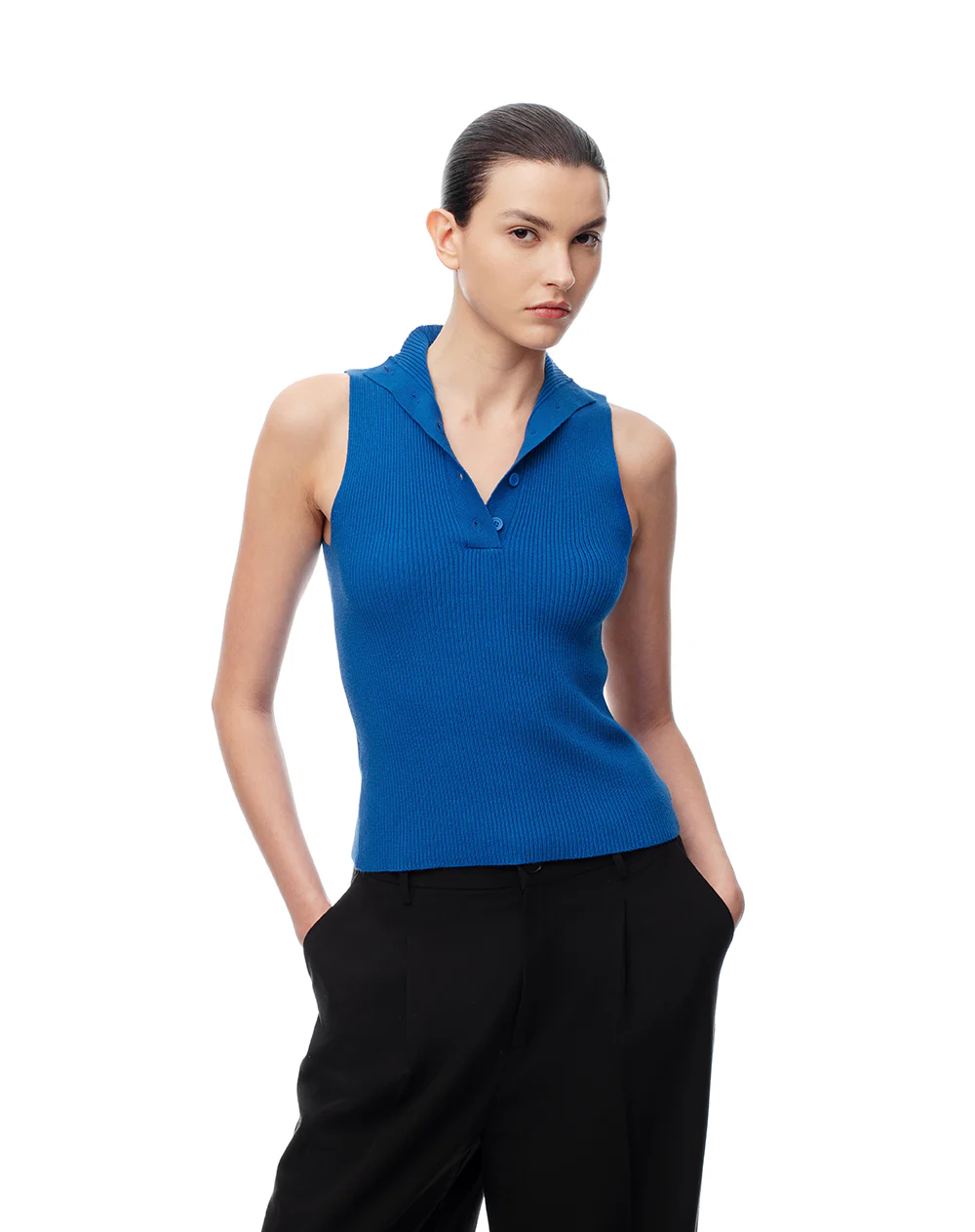 Camiseta esqueleto slim tejido de punto azul mujer - Image 2
