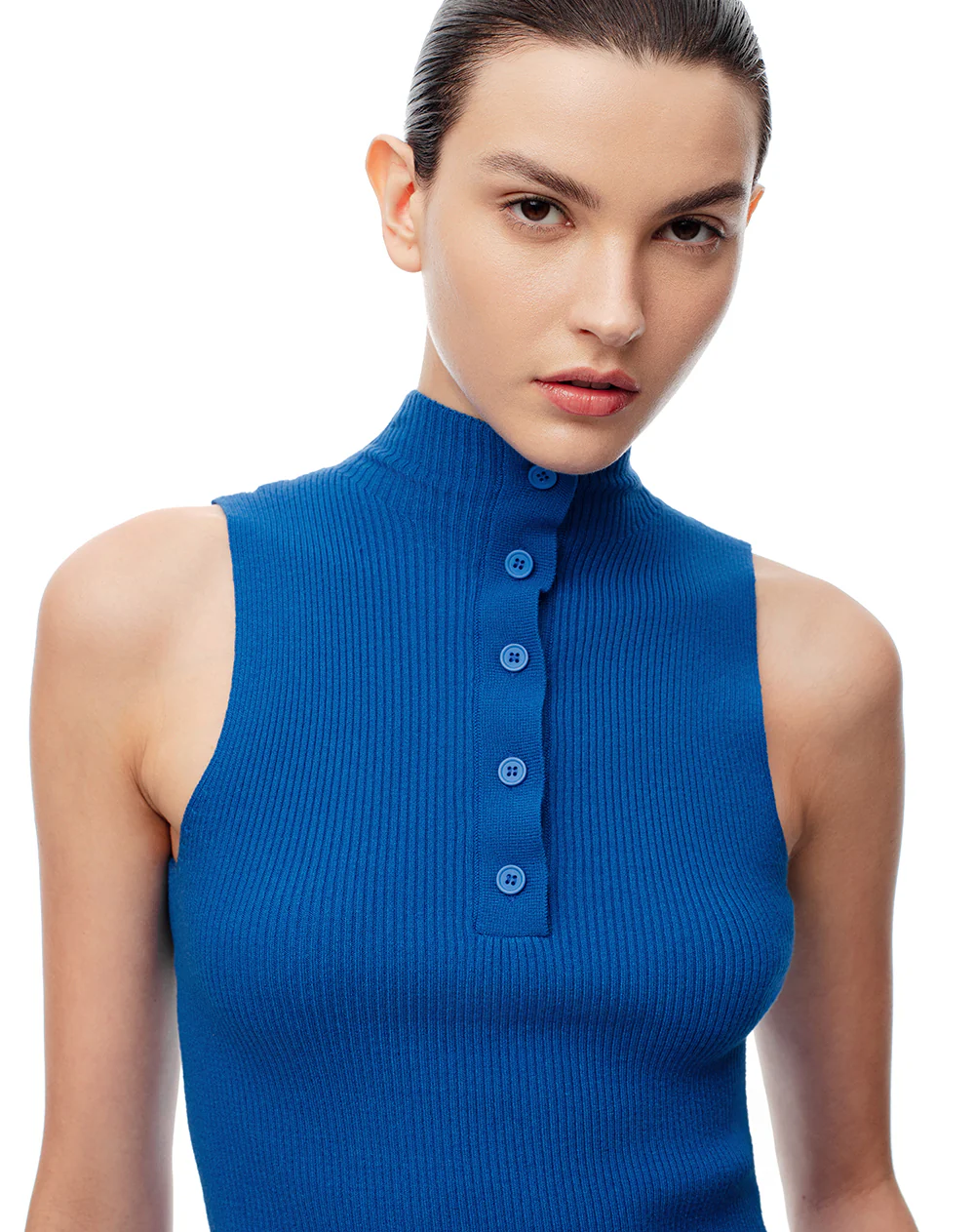 Camiseta esqueleto slim tejido de punto azul mujer - Image 4