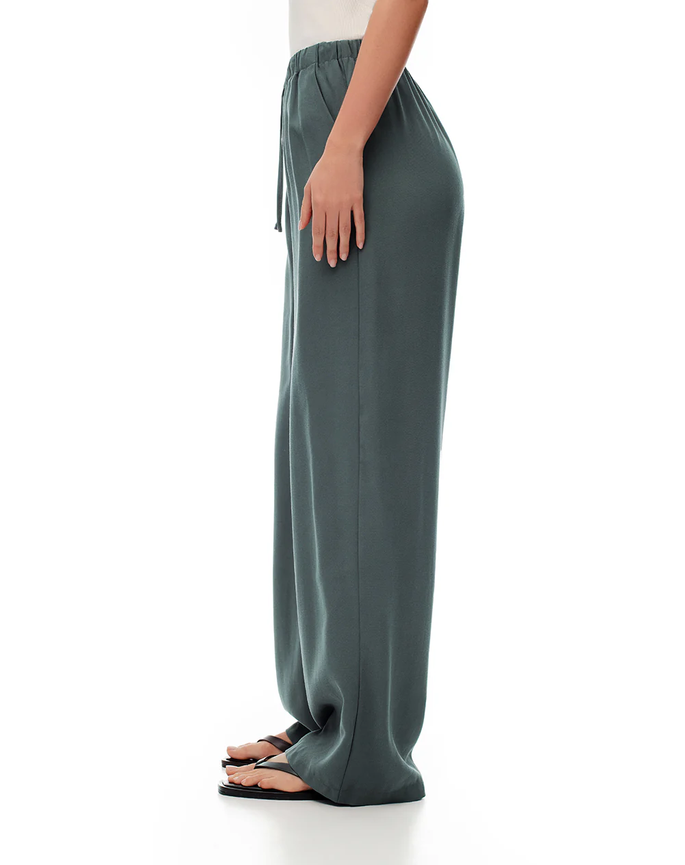 Pantalón wide leg tiro alto verde rayas mujer - Image 4