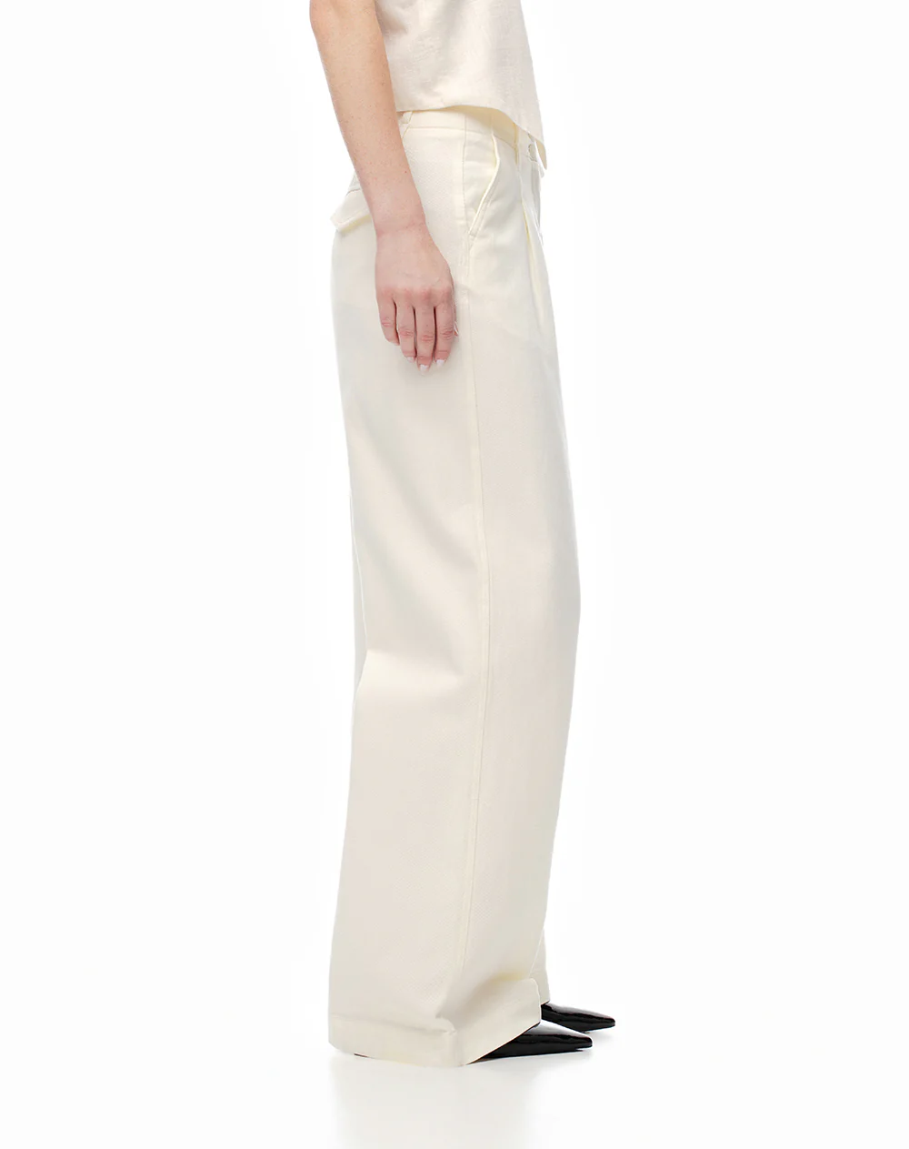 Pantalón wide leg tiro alto denim habano mujer - Image 3