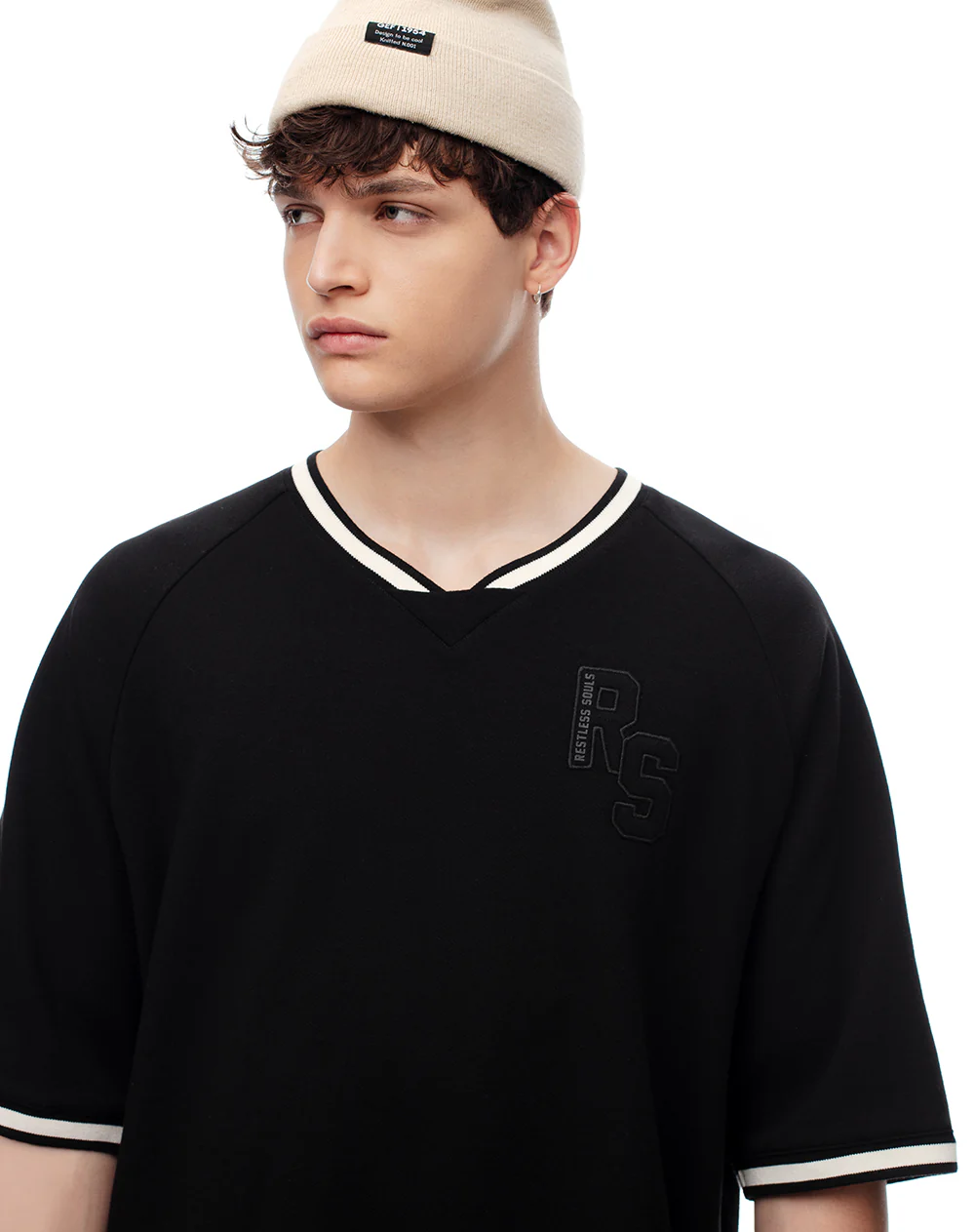 Camiseta regular algodón negra bordada hombre - Image 3