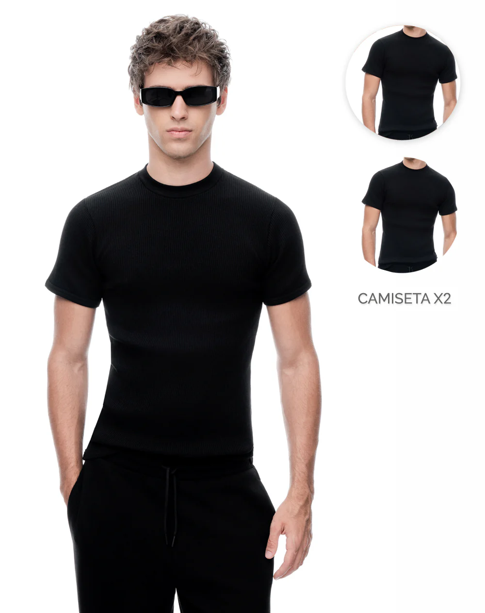 2 camisetas slim manga corta negra hombre