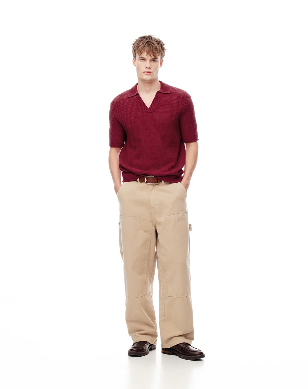 Polo regular tejido de punto algodón rojo hombre - Image 4