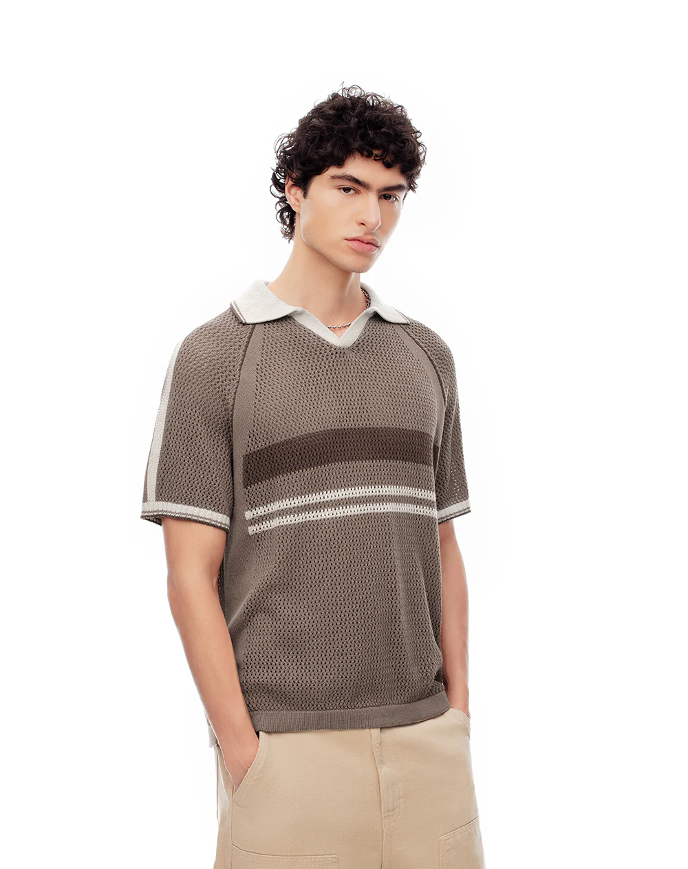 Polo regular tejida algodón café hombre