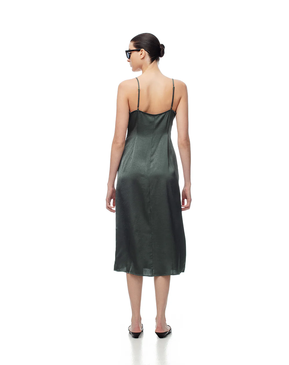 Vestido midi satinado verde mujer - Image 2