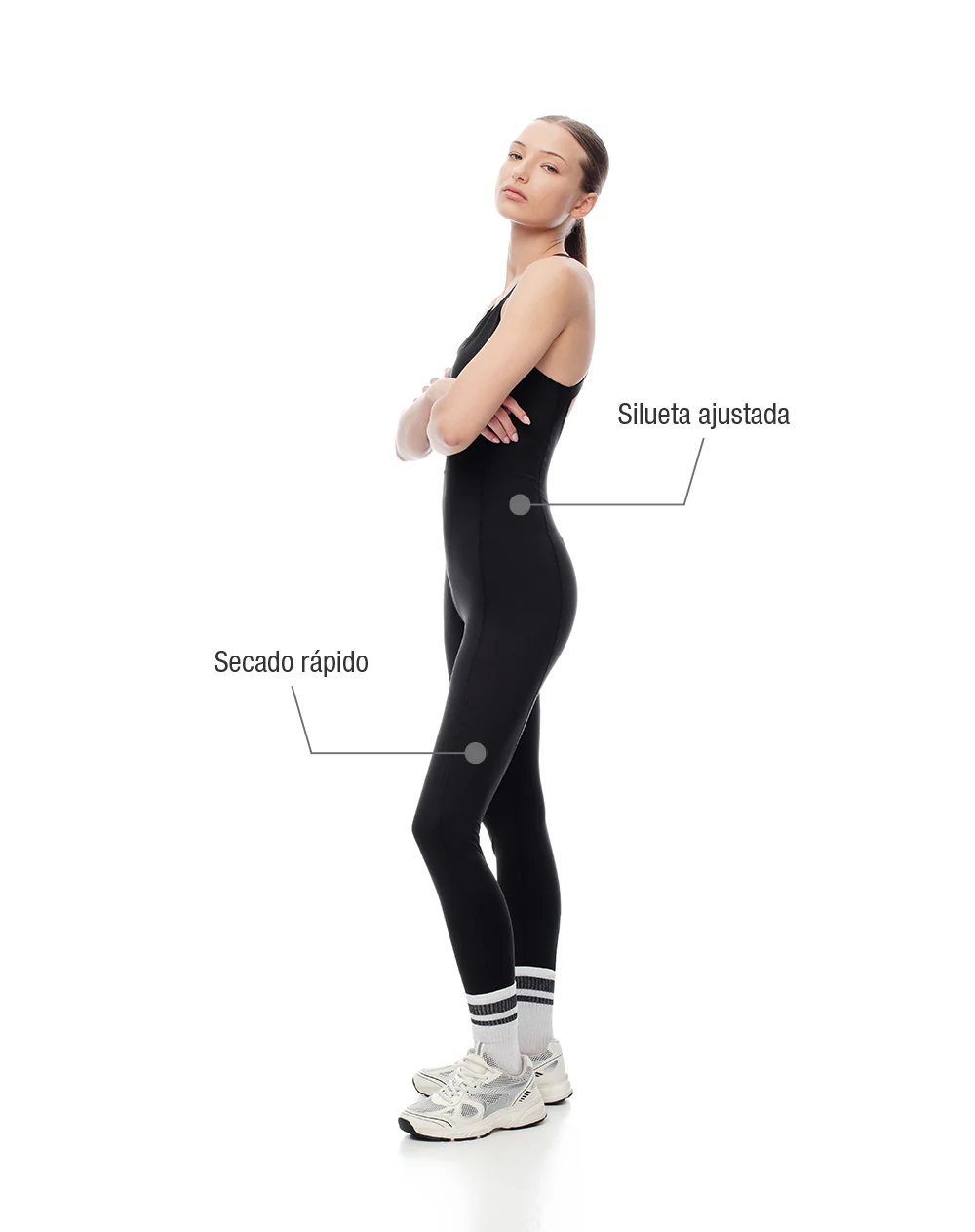 Enterizo deportivo secado rápido negro mujer - Image 2