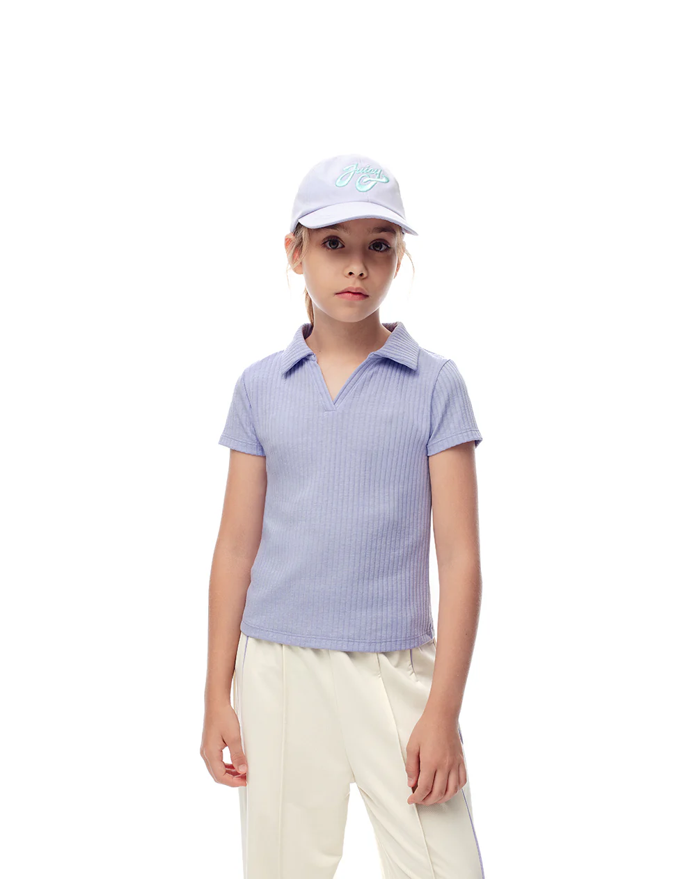 Polo slim tejido de punto lavanda niña