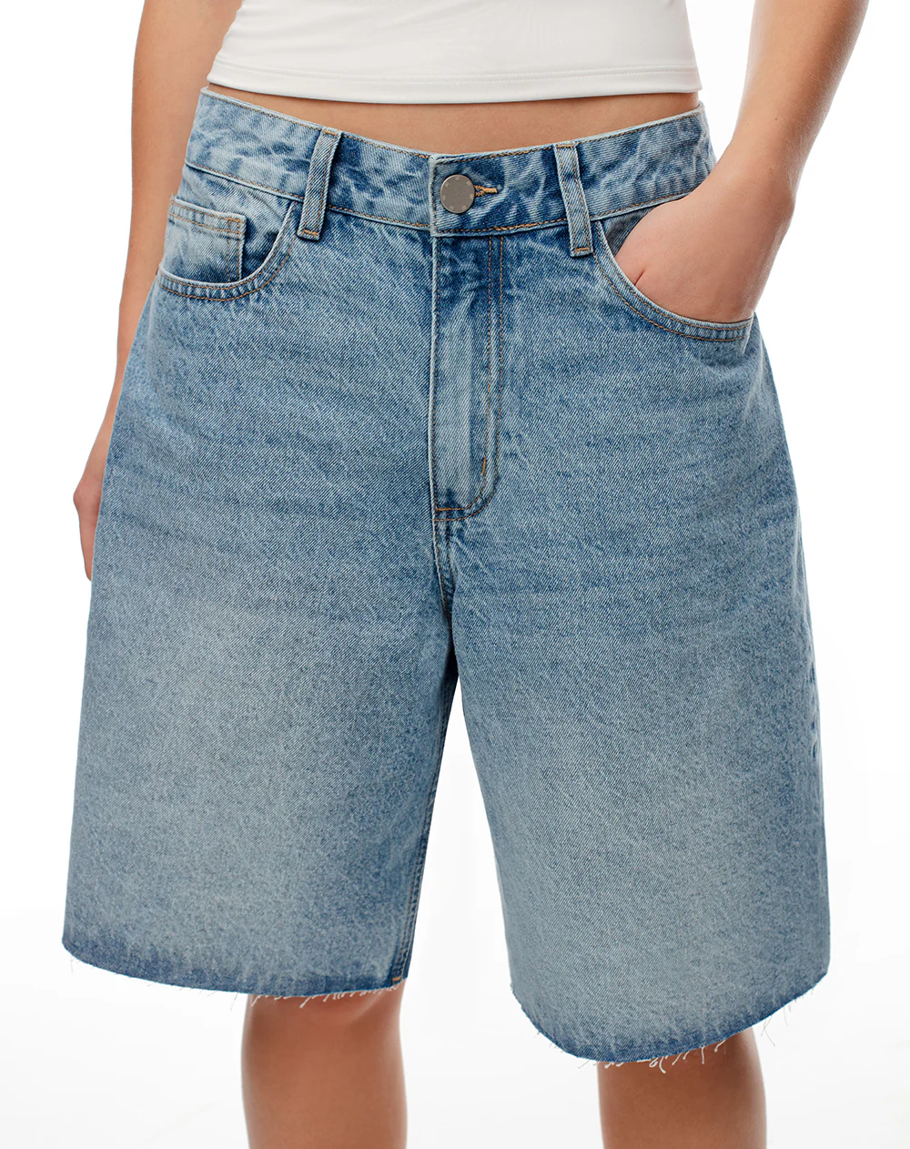 Bermuda regular tiro medio denim índigo medio mujer - Image 4