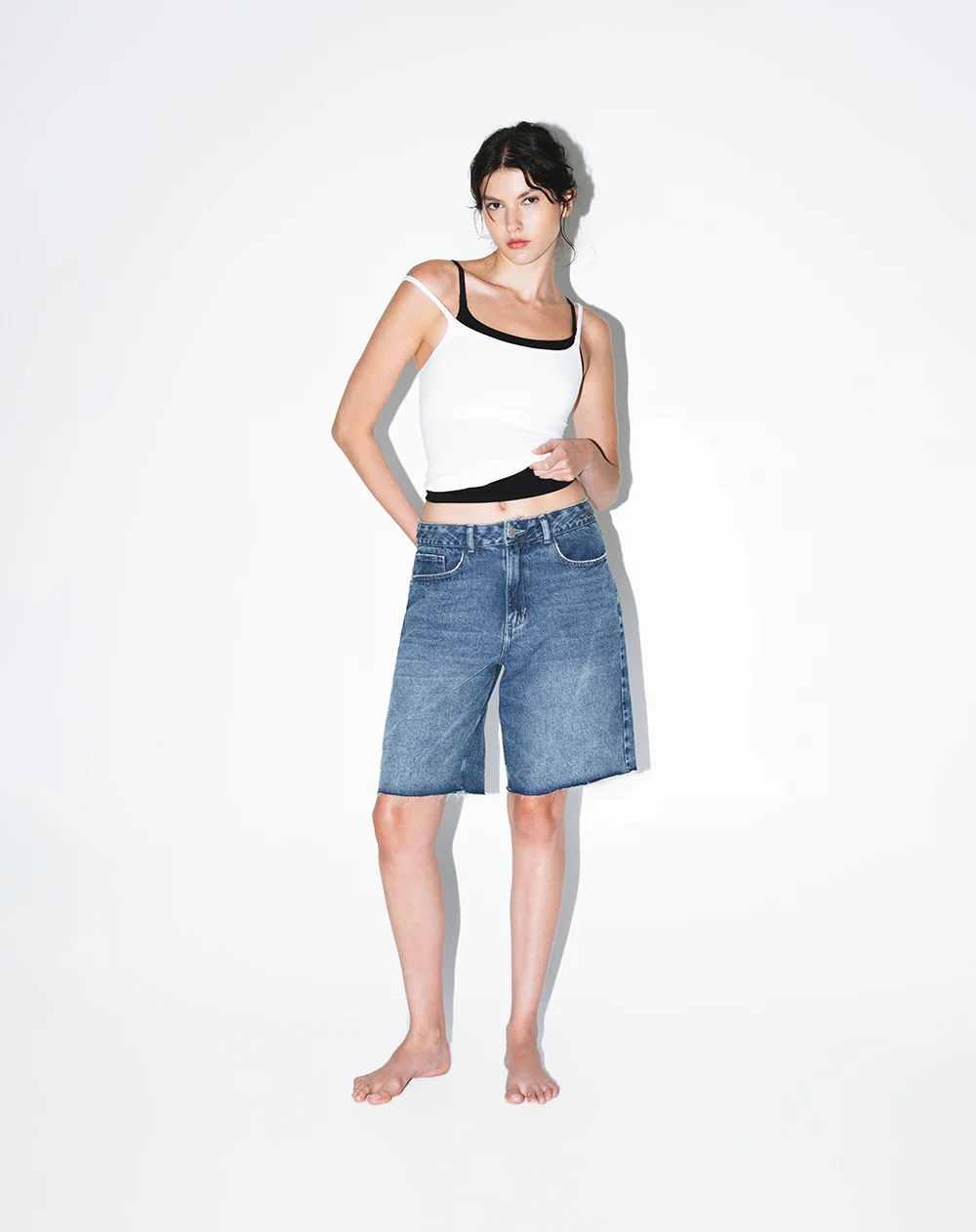Bermuda regular tiro medio denim índigo medio mujer - Image 6