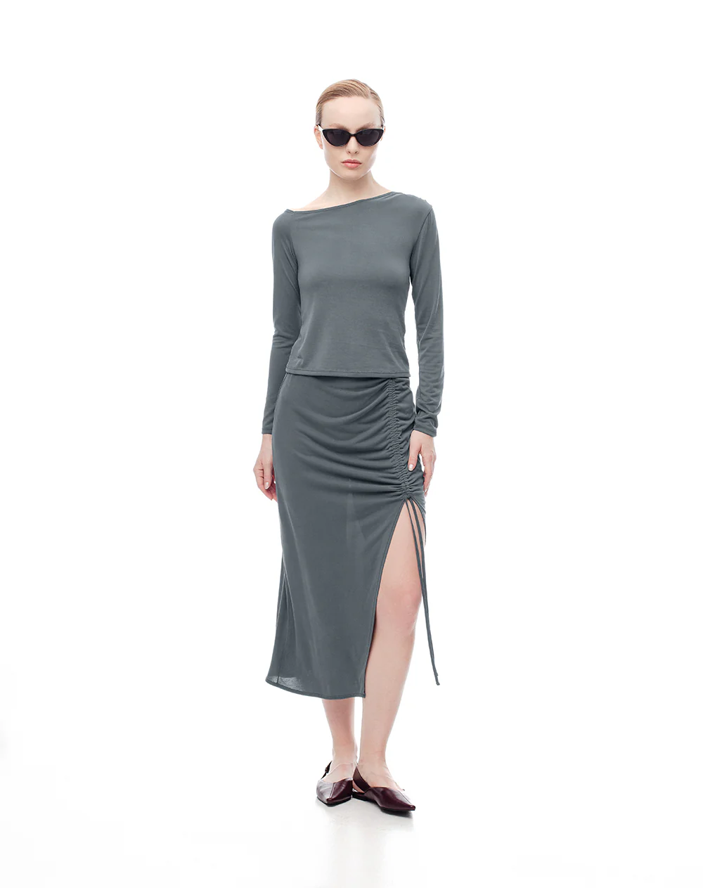 Camibuzo slim asimétrico gris mujer - Image 4