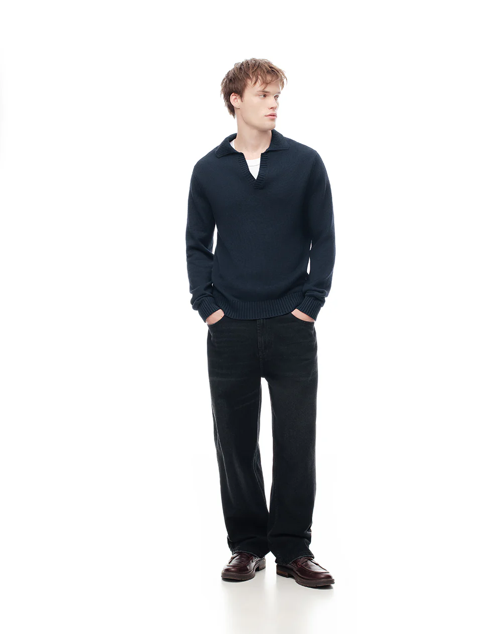 Buzo tipo polo regular tejido de punto azul hombre - Image 4