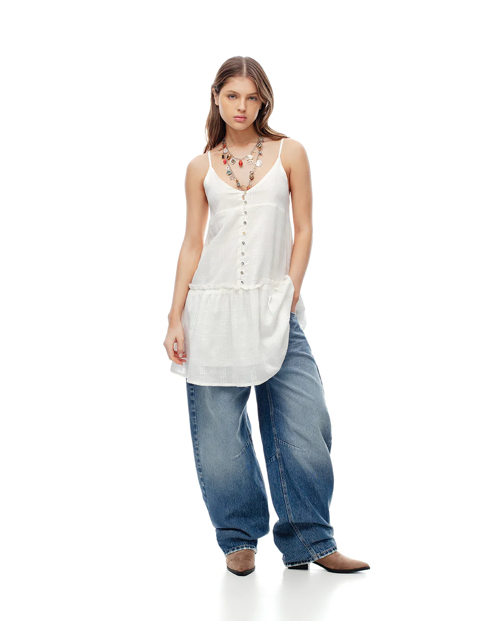 Vestido corto fit & flare blanco mujer - Image 4