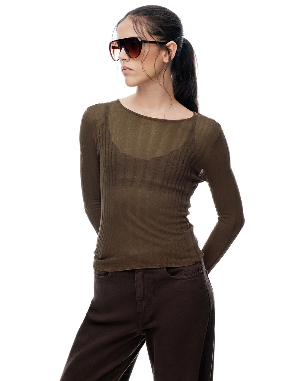 Camibuzo slim tejido de punto chocolate mujer - Image 3