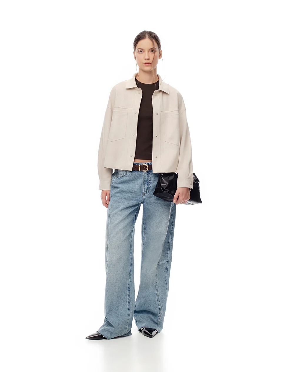 Chaqueta tejido suede arena mujer - Image 5