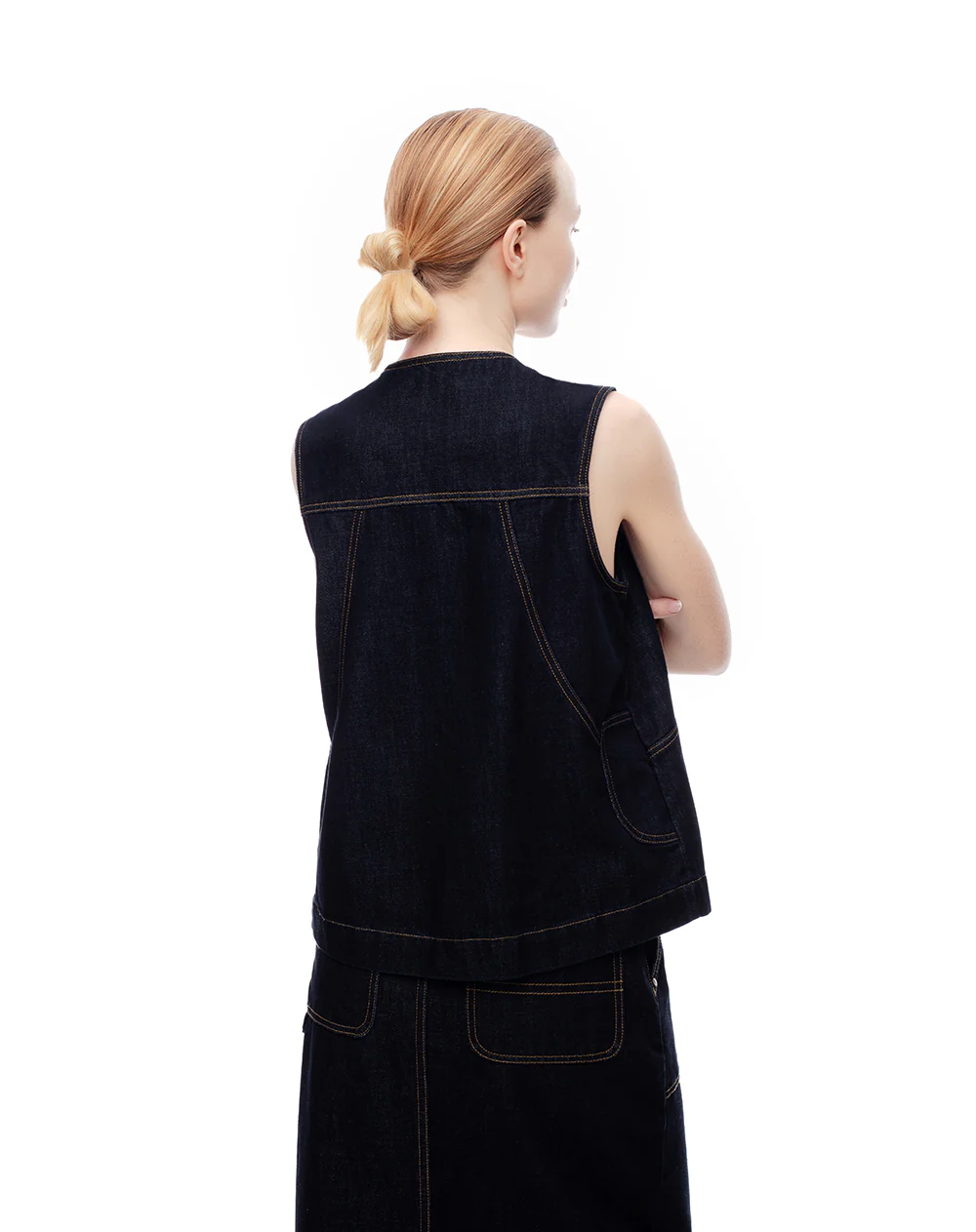 Chaleco denim anudado índigo oscuro mujer - Image 2