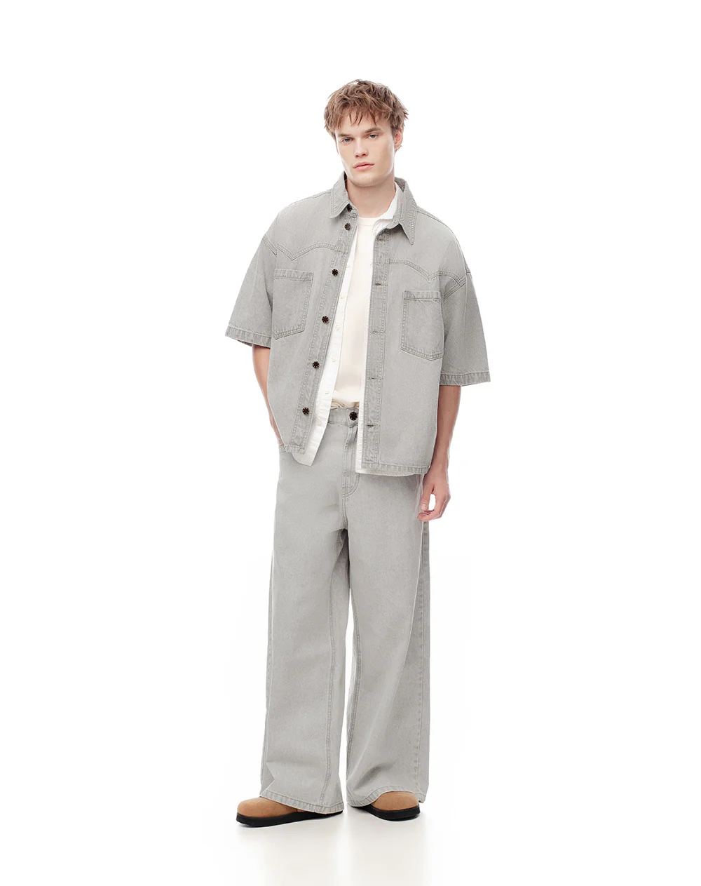 Camisa manga corta regular denim gris hombre - Image 3
