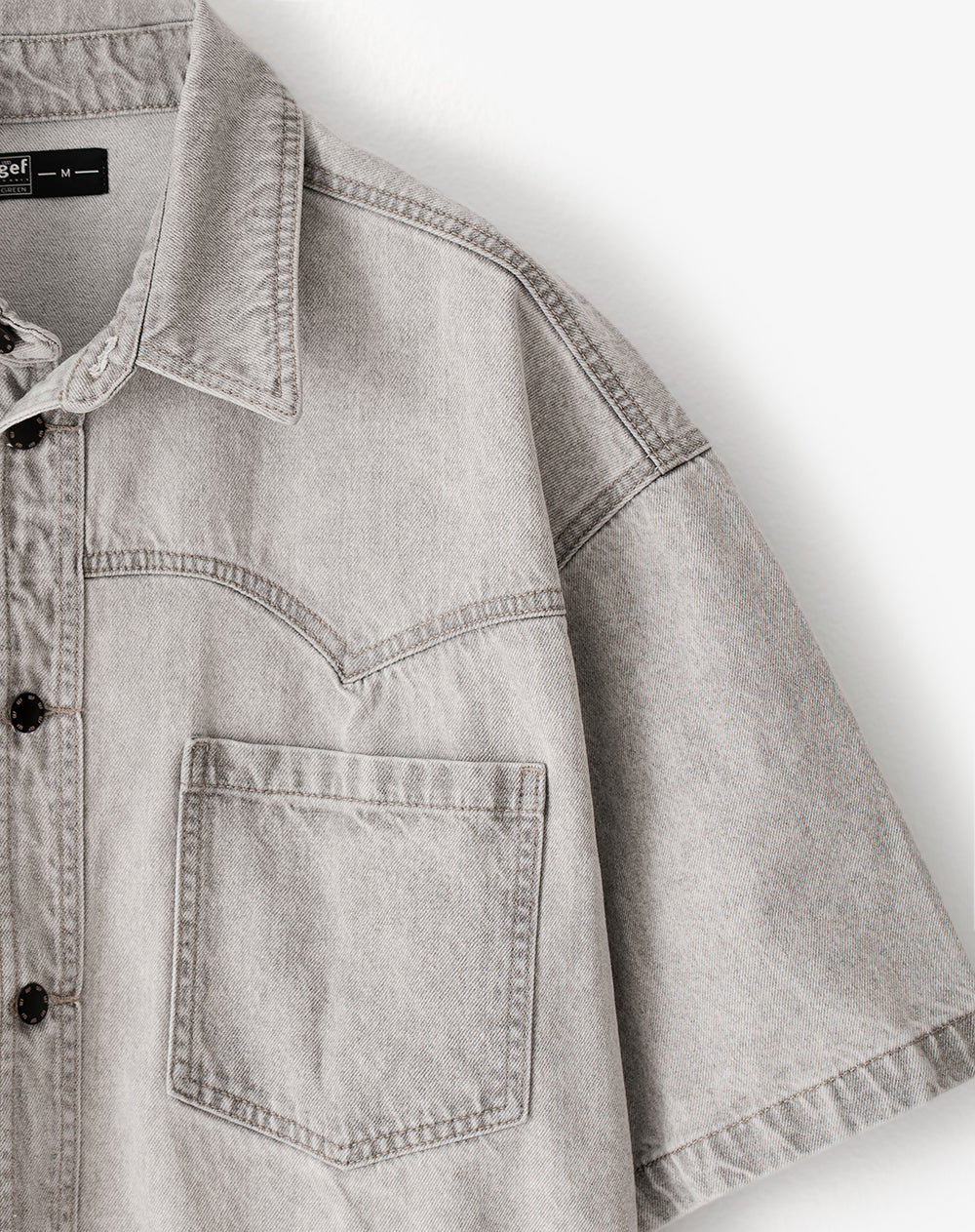 Camisa manga corta regular denim gris hombre - Image 6