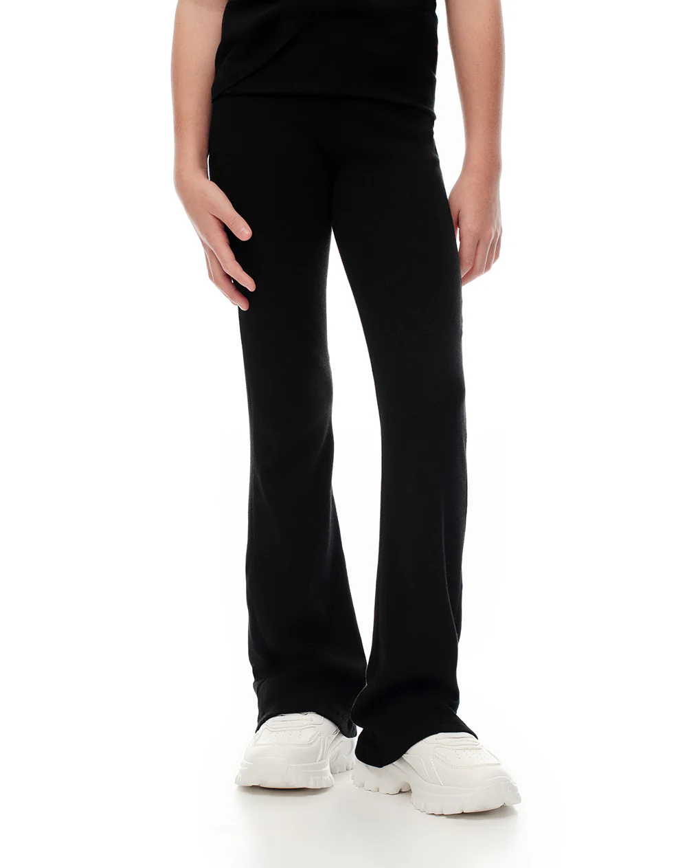 Pantalón flare tiro alto algodón negro niña - Image 3