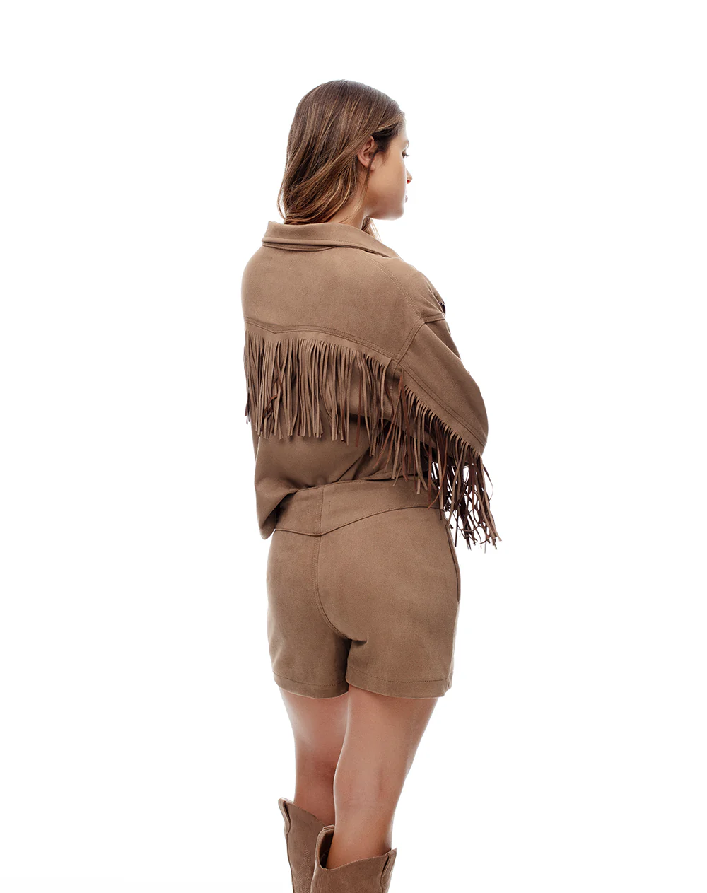 Falda short tiro medio tejido suede café mujer - Image 2