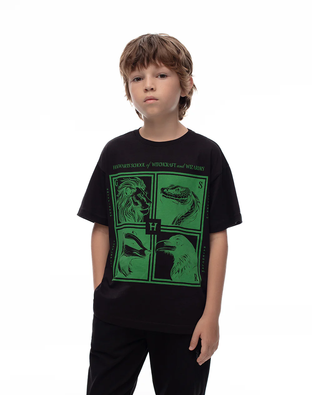 Camiseta regular algodón Harry Pother negra niño