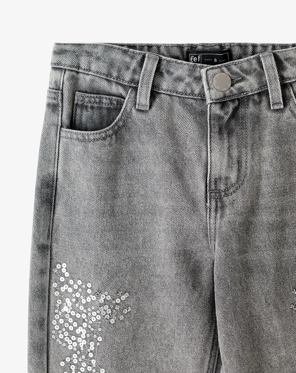 Jean mom fit tiro medio brillos gris niña - Image 6