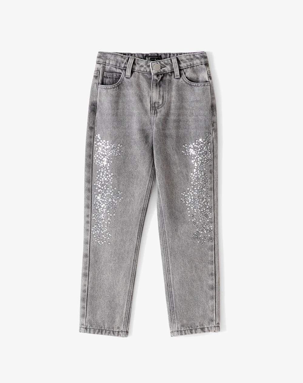 Jean mom fit tiro medio brillos gris niña - Image 7