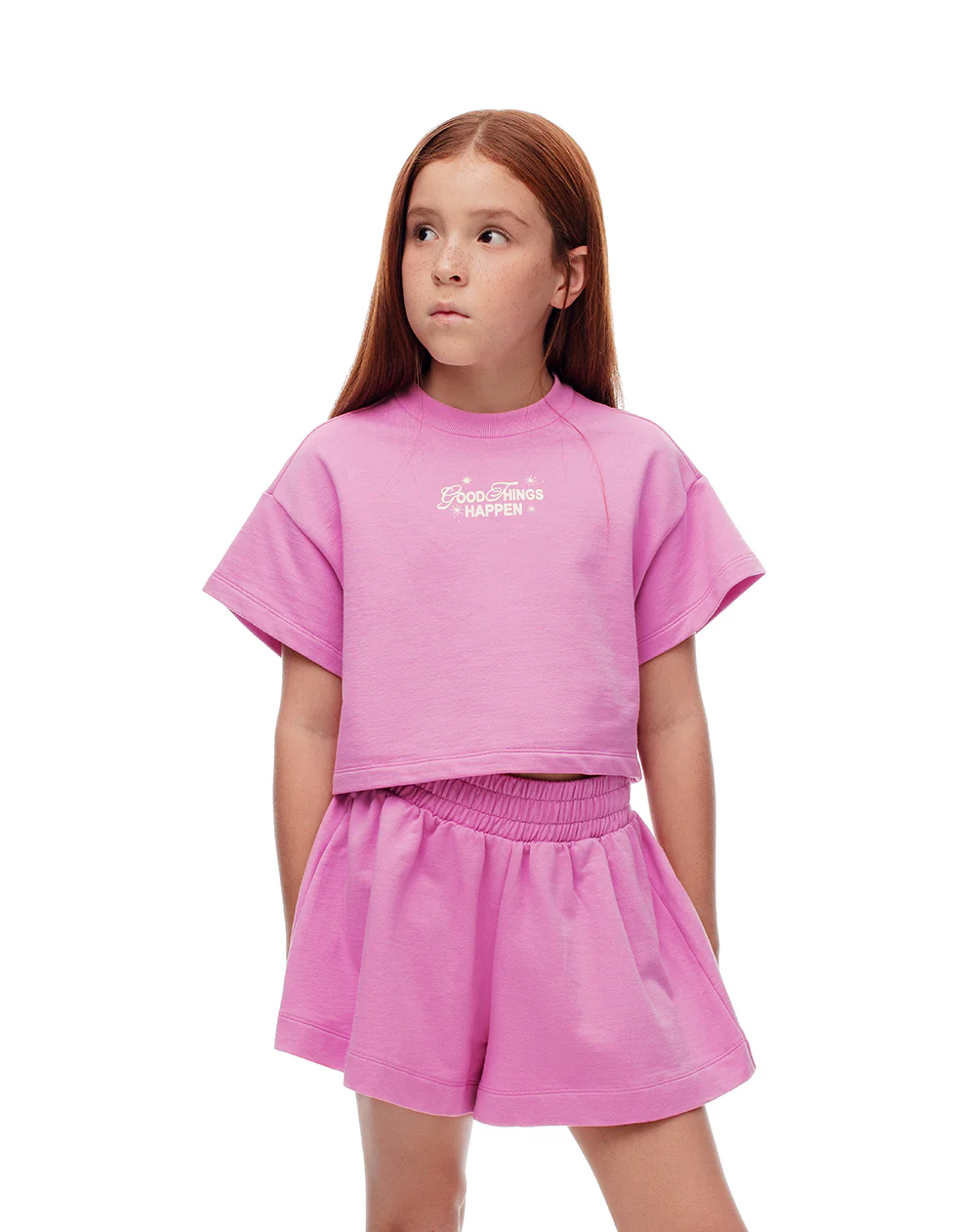 Conjunto camiseta + short algodón fucsia niña - Image 3