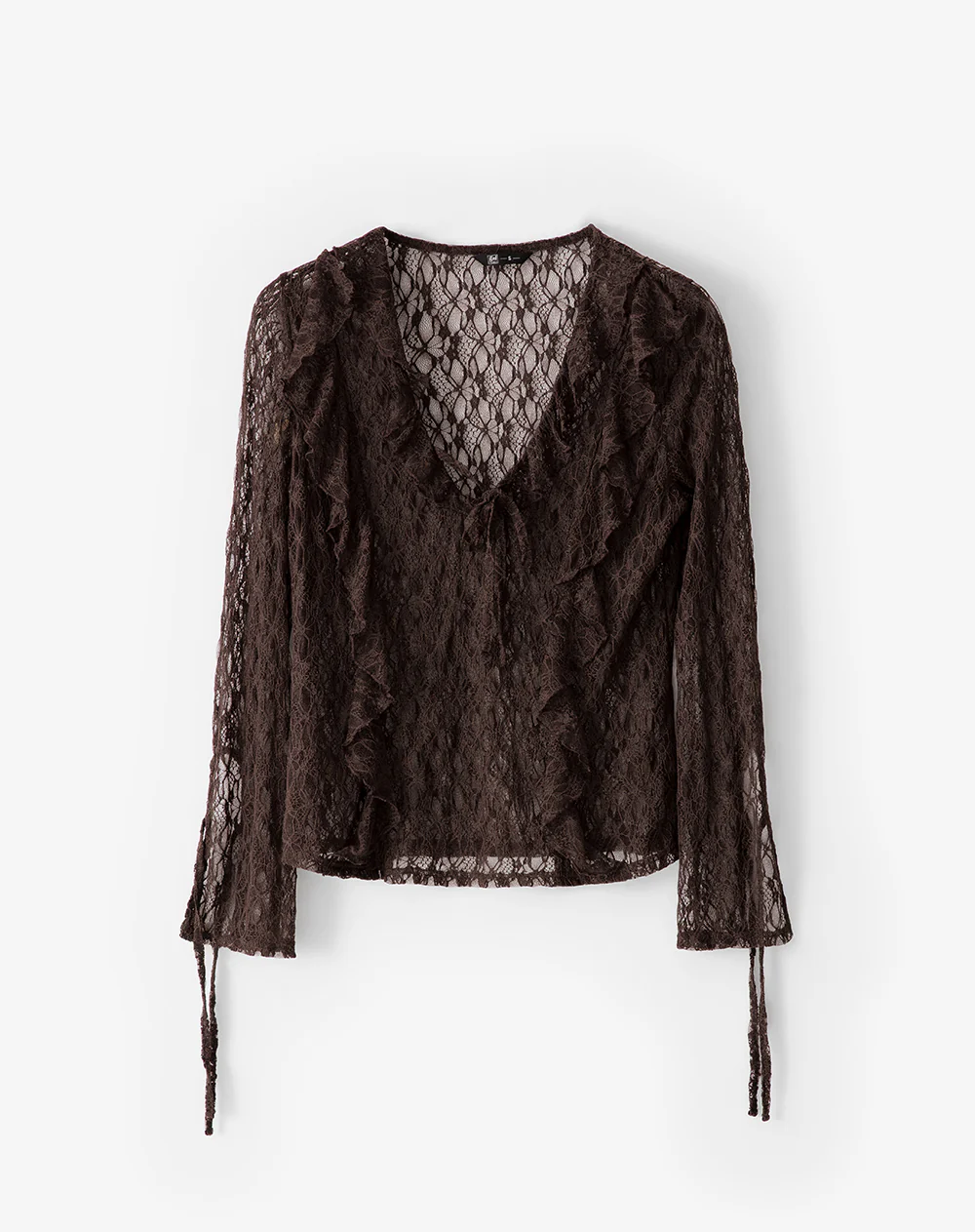 Blusa manga larga regular encaje chocolate mujer - Image 6