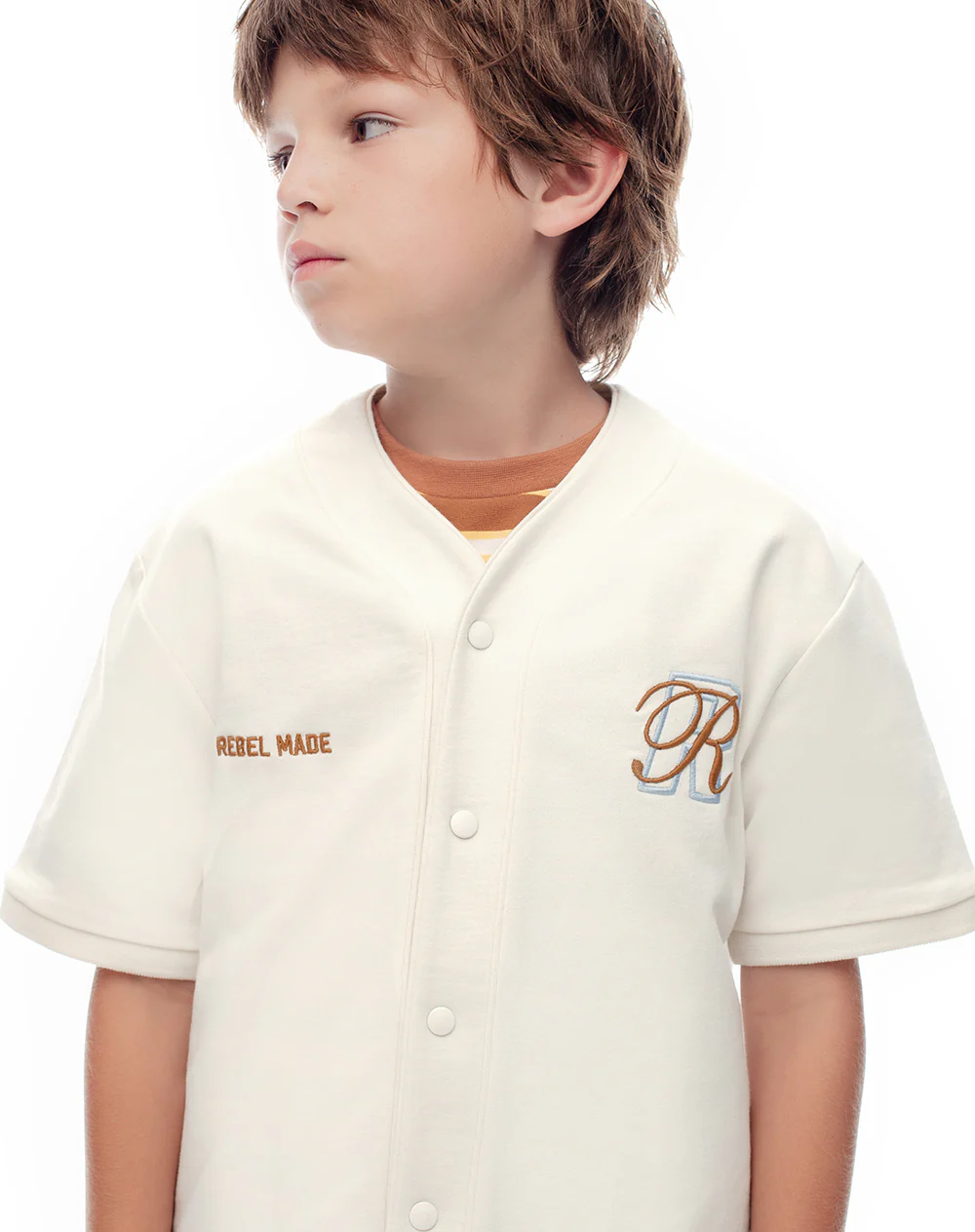 Camisa manga corta beisbolera vainilla niño - Image 3