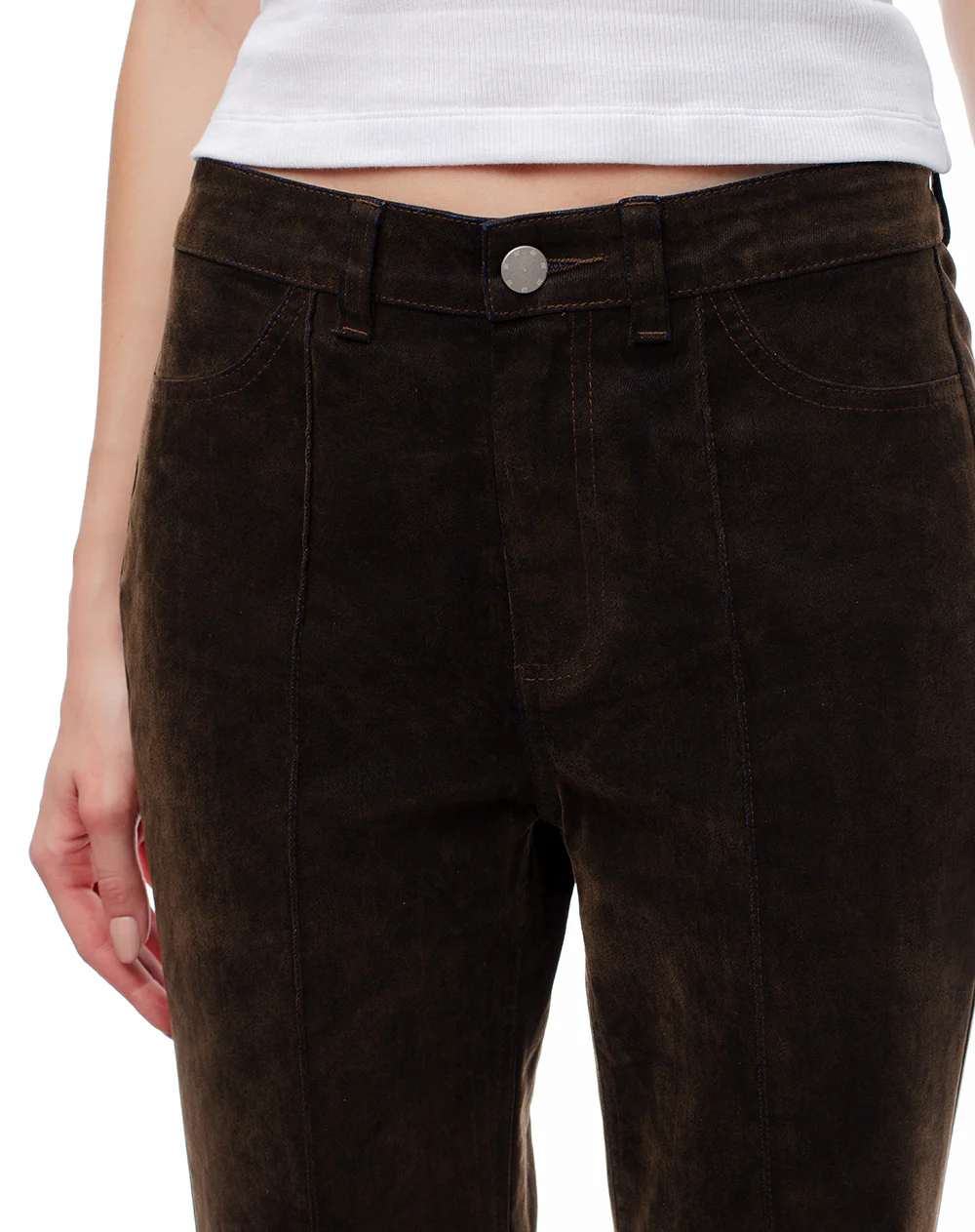 Jean flare tiro alto efecto gamuza café mujer - Image 5