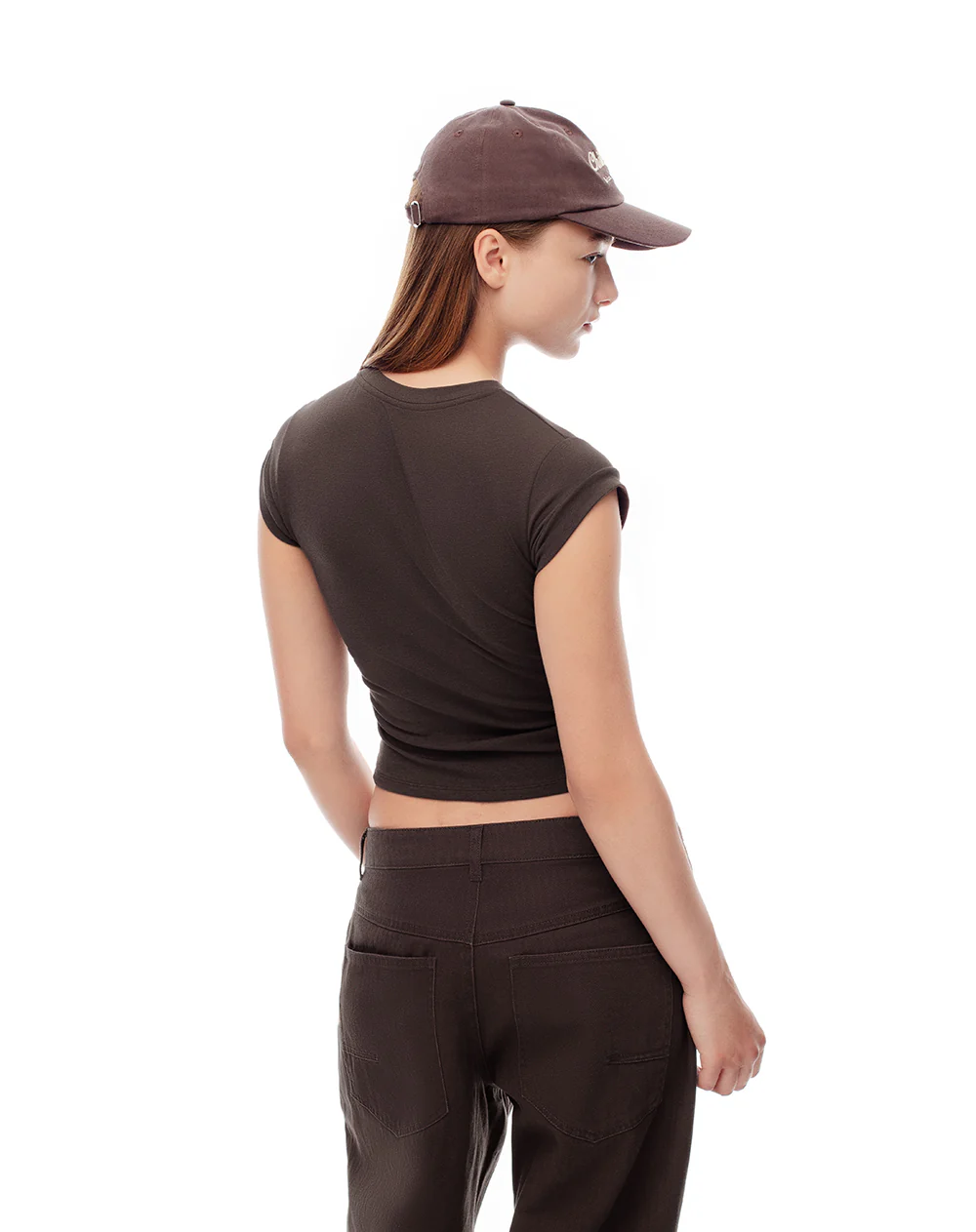 Camiseta crop slim chocolate mujer - Image 2