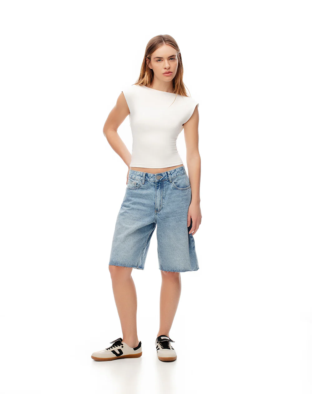 Camiseta crop slim doble tela blanca mujer - Image 4