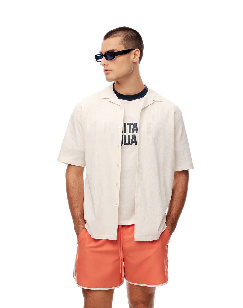 Camisa manga corta regular vainilla hombre