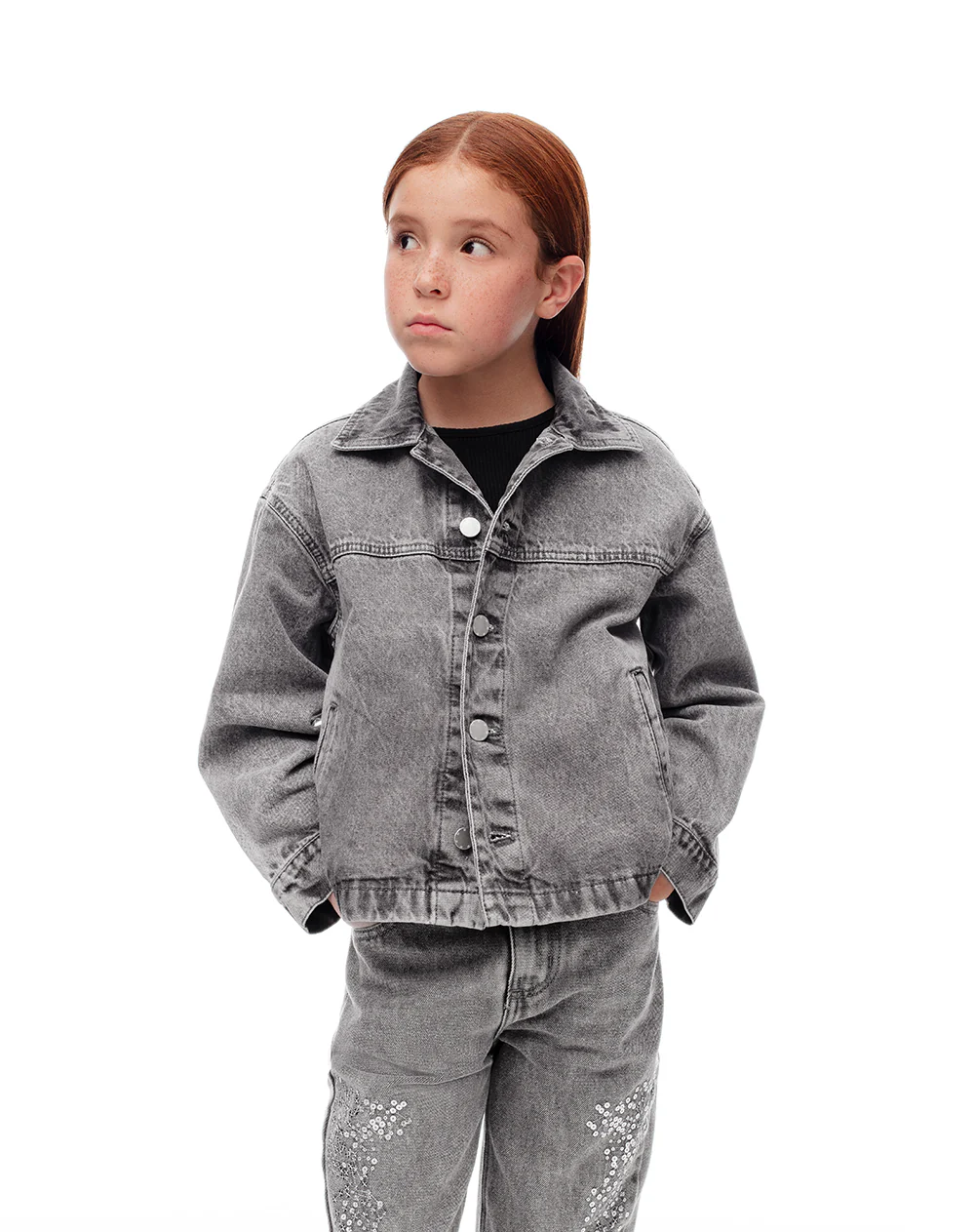 Chaqueta oversize denim algodón gris niña
