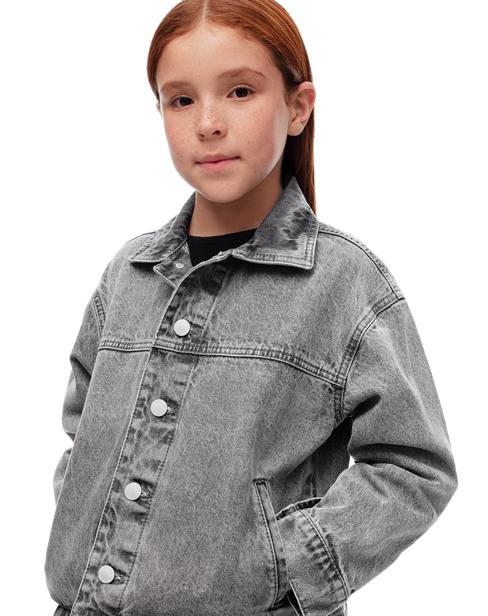 Chaqueta oversize denim algodón gris niña - Image 3