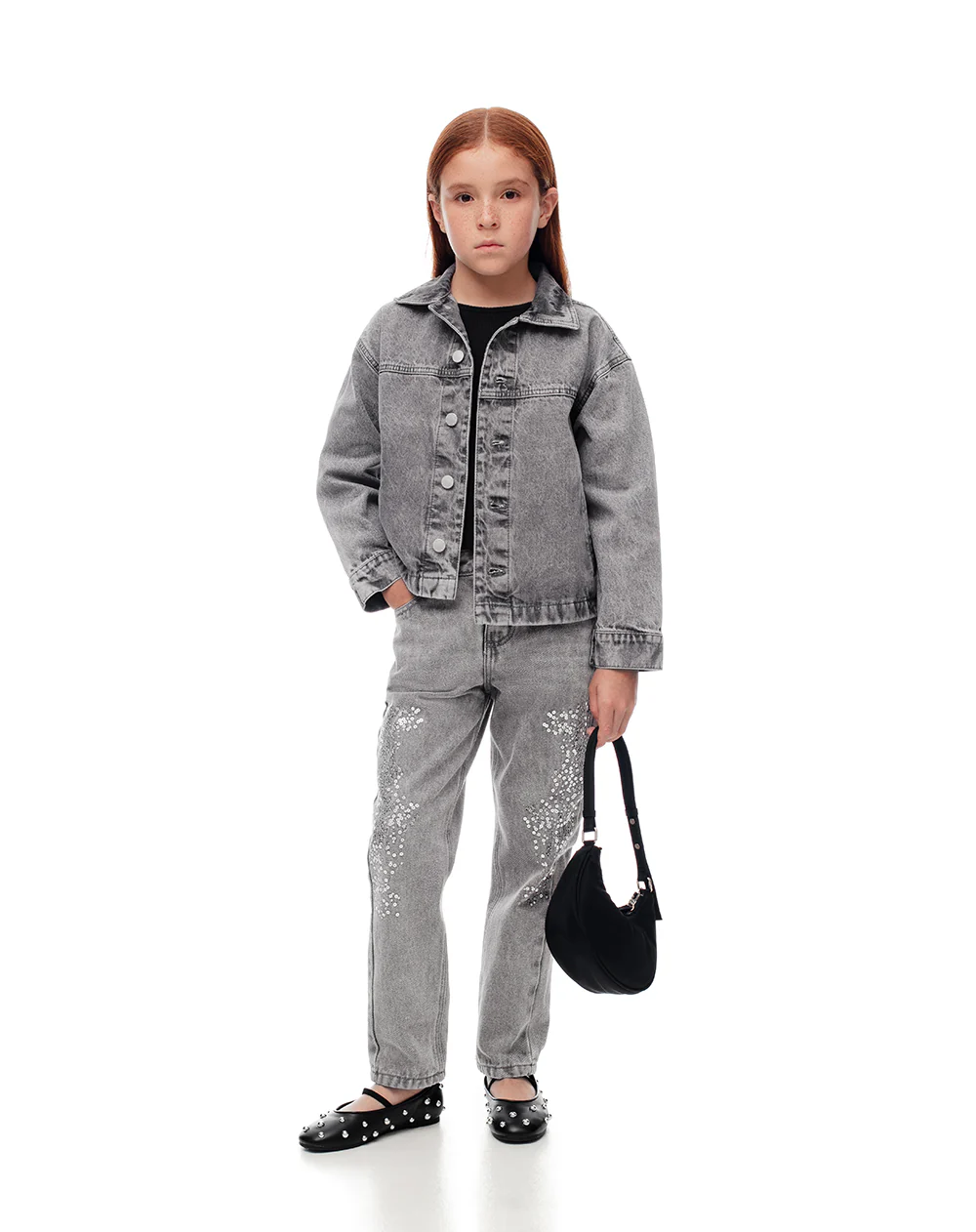 Chaqueta oversize denim algodón gris niña - Image 4