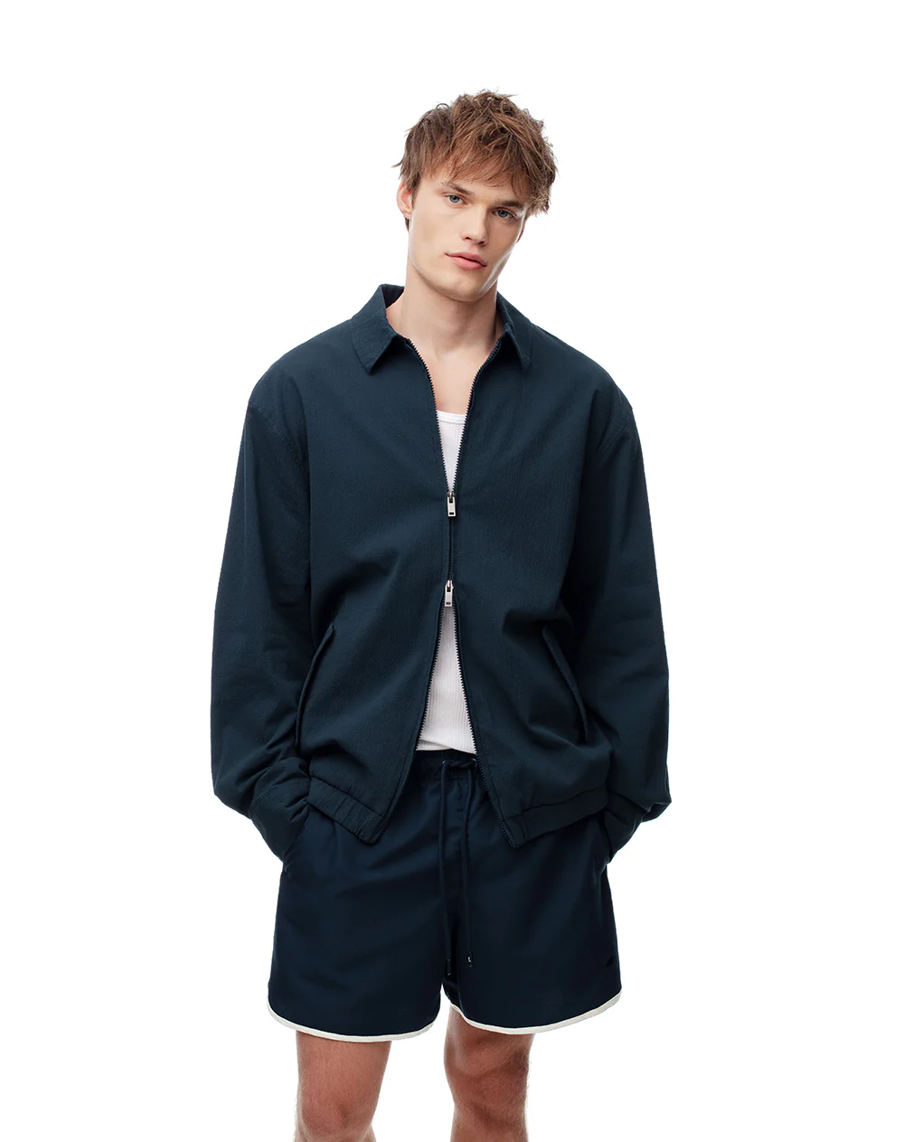Chaqueta tipo bomber regular azul hombre