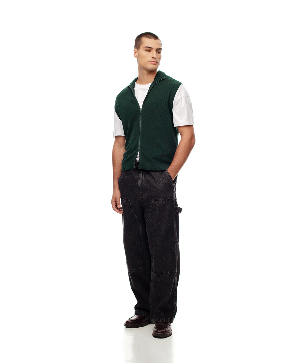 Chaleco regular tejido de punto algodón verde hombre - Image 4