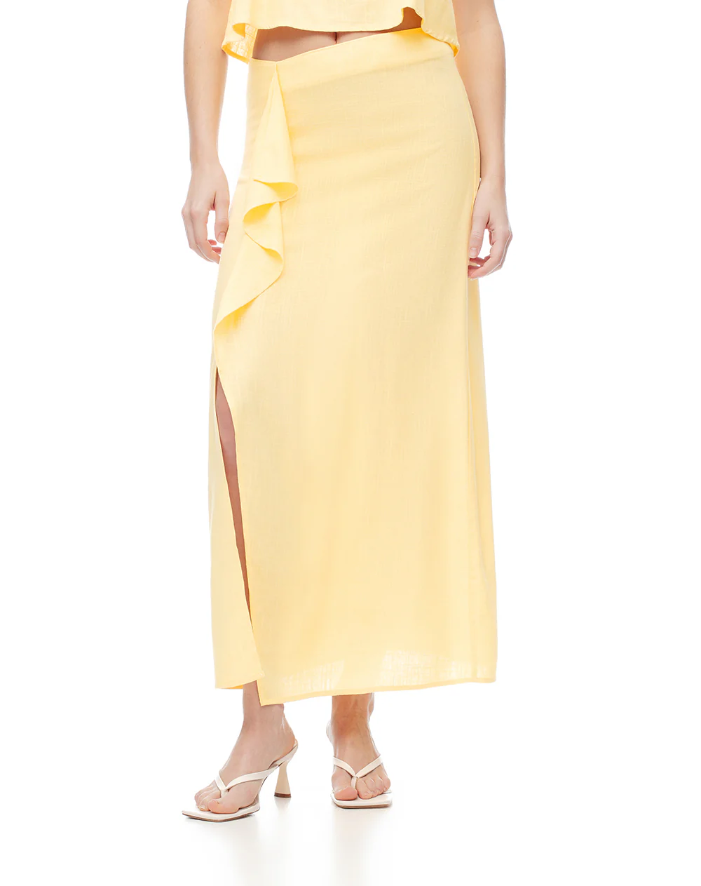 Falda midi tiro medio amarillo mujer - Image 2