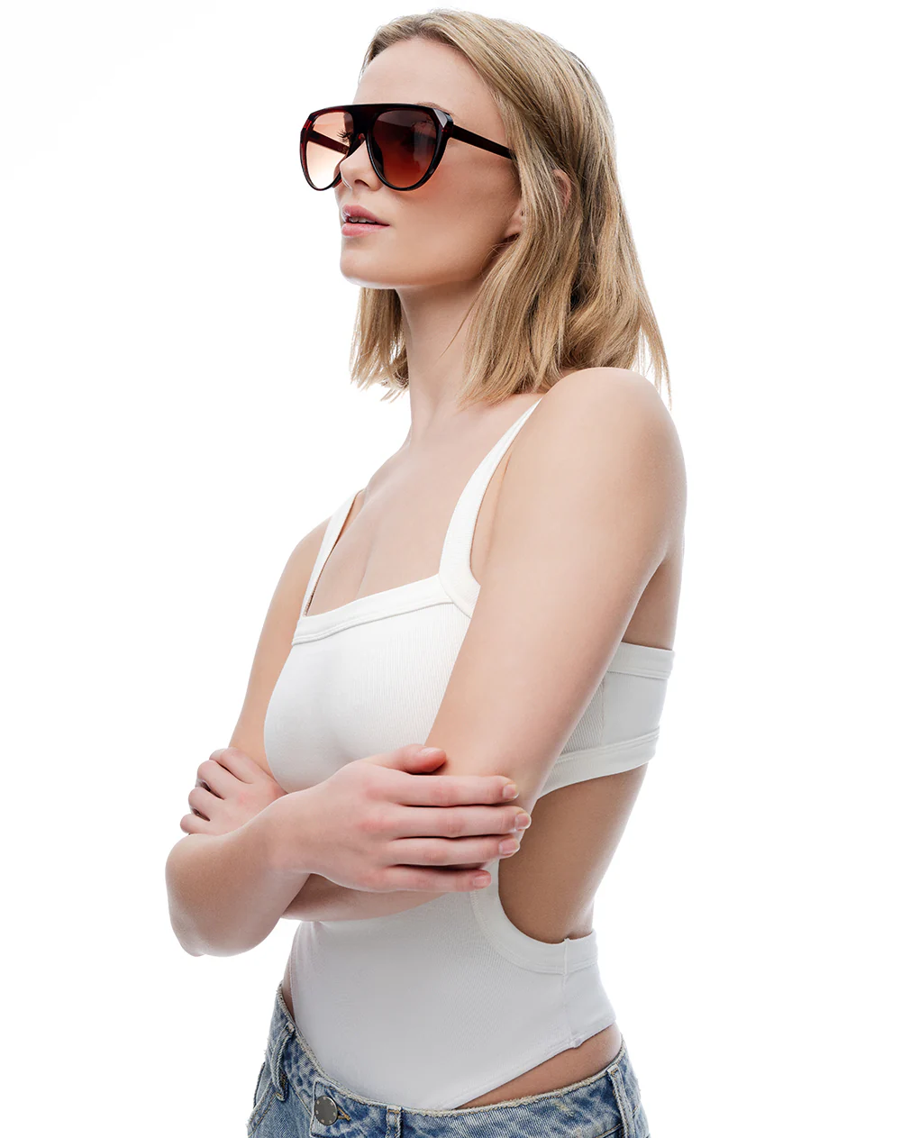 Body cut out rib algodón blanco mujer - Image 3